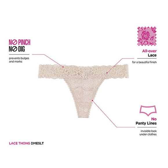 Maidenform Ladies Plus All Over Lace Thong Panty - Pink/Silver - 9/2X - Picture 2 of 10